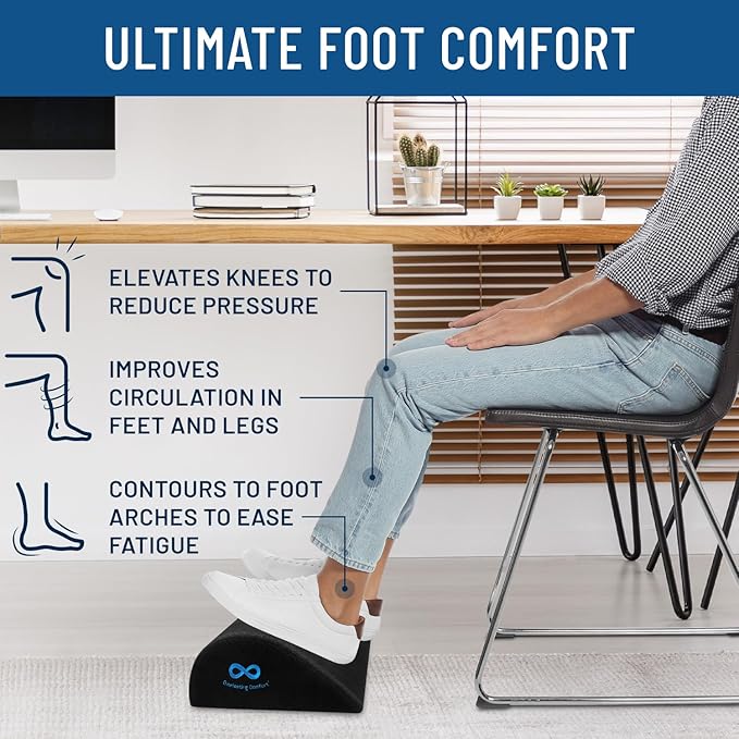 Foot Rest for Under Desk at Work - Memory Foam Office Foot Stool & Under Desk Footrest Leg Elevation Pillow for Gaming & Home Office, Supports Posture