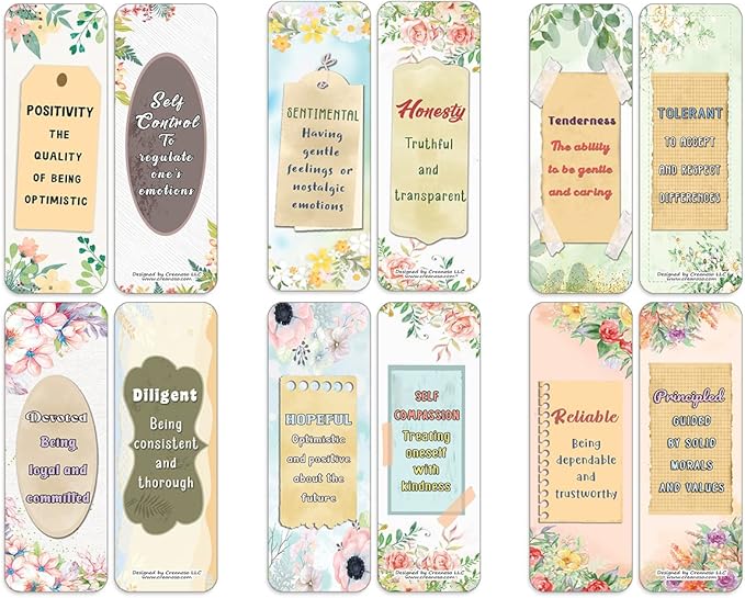 Creanoso Emotional Inner Strength Bookmarks (10-Sets x 6 Cards) – Daily Inspirational Card Set – Interesting Book Page Clippers – Great Rewards for Adults and Professionals