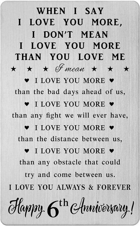 CPLJW 6 Year Anniversary Card Gifts for Her Him - 6th Sixth 6 yr Romantic Wedding Anniversary Wallet Card Gifts for Women Men