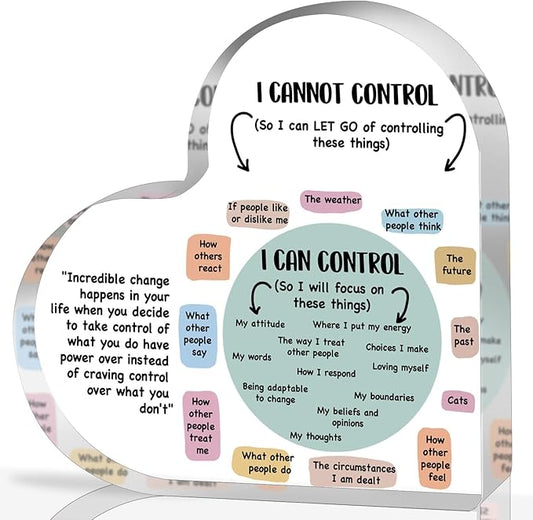 Mental Health Things I Can Control Decor, Mindfulness Decor for Therapy Office Acrylic Heart Gifts, School Counselor Sign Therapist Office Art Decorations for Therapist Office Living Room Bedroom Desktop Gift