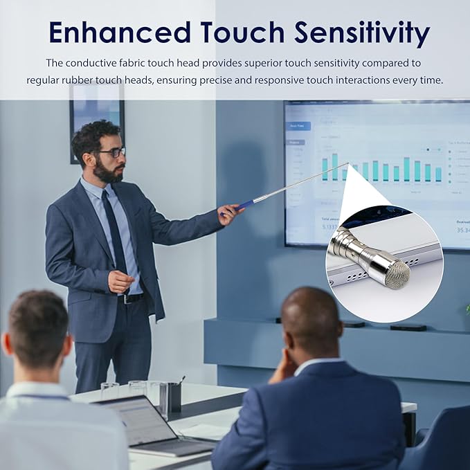 Retractable Teacher Pointer 𝟑𝟗.𝟓'', Pointer Stick with 𝗦𝘁𝘆𝗹𝘂𝘀 Smooth Sensitive Tablet Pen Stylus Pen, Teacher Coach Presenter Pointer Blue