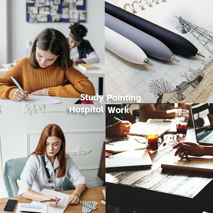 Gel Pens,6 Pcs 0.5mm Fine Point Black Ink Pens With Smooth Writing,Quick Dry Pens For Journaling,Nurse Aesthetic Pens,Office School Supplies for Men Women Student(Black Gray White)