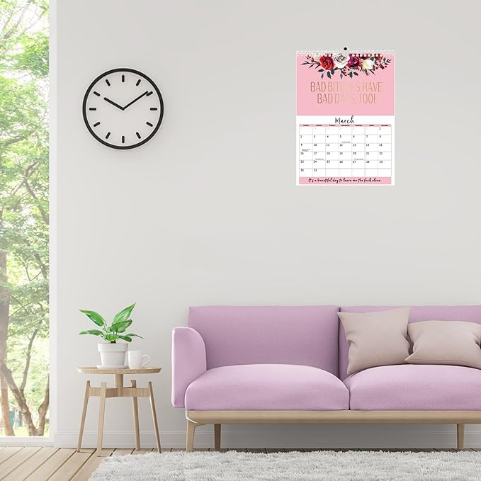 2025 Fu-ck It Calendar for Tired-Ass Tired Women, 12 Months Wall Hanging Calendar for Home Office, Funny Swear Gag White Elephant Gift for Women