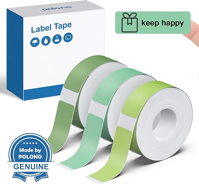 POLONO Genuine P31S Label Maker Tape, Adapted Label Print Paper, Labels Refill for Home/Office, 14x40mm(0.55"x1.57"), Compatible with P31S Label Maker, 540 Labels/3 Roll, Light Green/Green/Dark Green