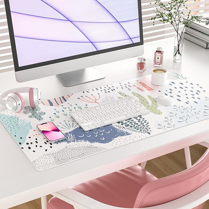 Colorful Star Large Mouse Pad, Waterproof PU Leather Desk Mat for Women Girls, Cute Desk Accessories Minimalist Home Office Decor, Large Deak Pad Kids Desk Organizer Non-Slip Writing Mat 31.5" x 15.7"