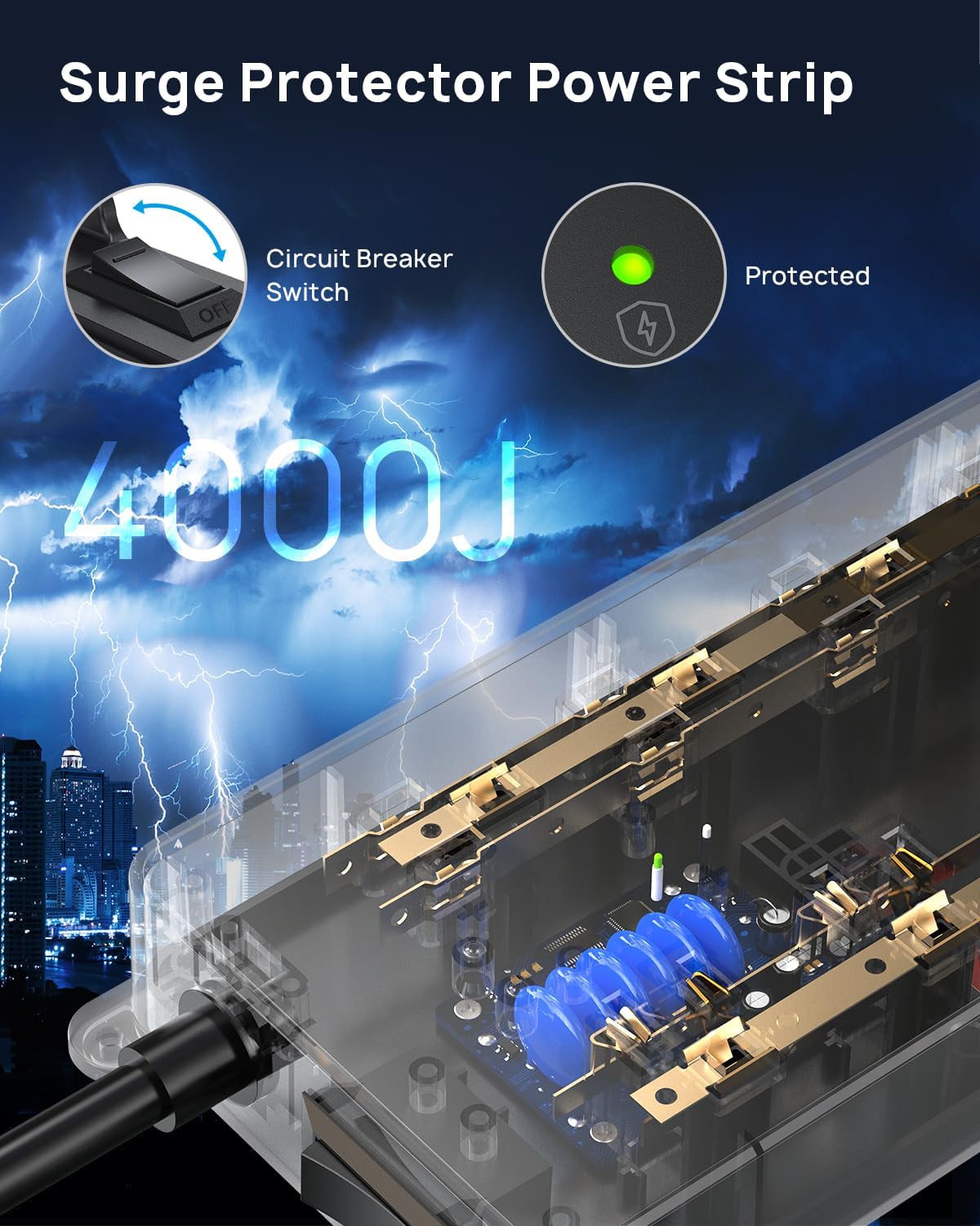 TROND Surge Protector Power Strip 10ft, 360° Rotating Flat Plug, 4000J, ETL Listed, 10 Widely Spaced Outlets, 2 USB A and 2 USB C, Wall Mountable, for Home Office Entertainment, Black