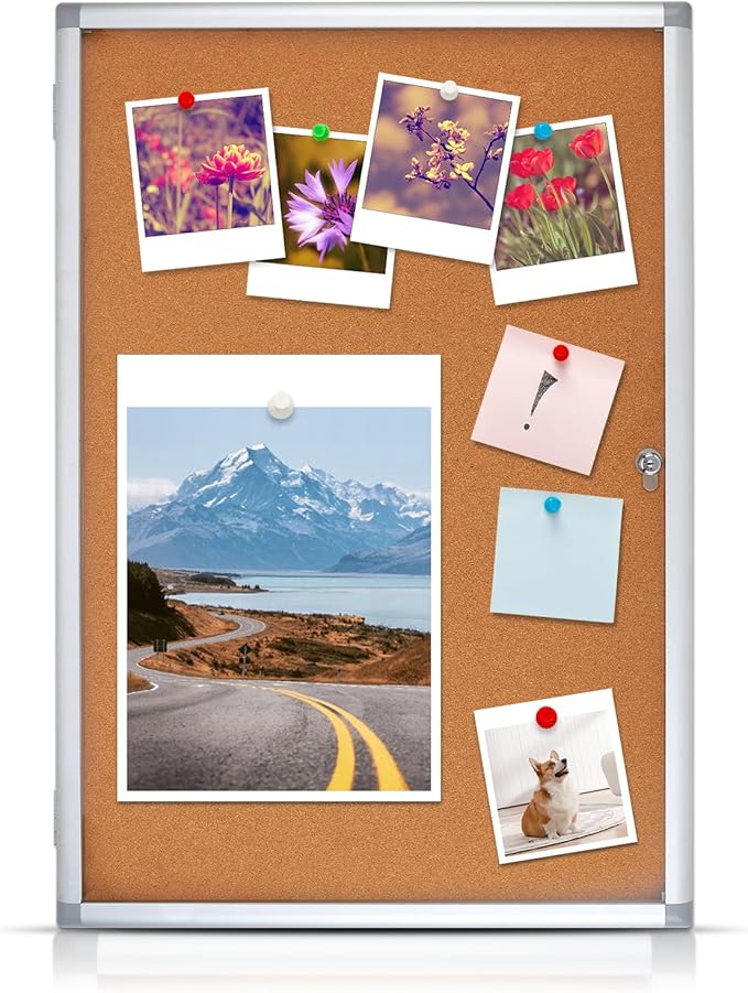 Outdoor Enclosed Cork Bulletin Board Tamper-Proof Dispaly Case, Aluminium Frame, Weatherproof Cork Noticeboard, Enclosed Cork Board for School, Office, Restaurant, Hospital etc（36 * 24inches）