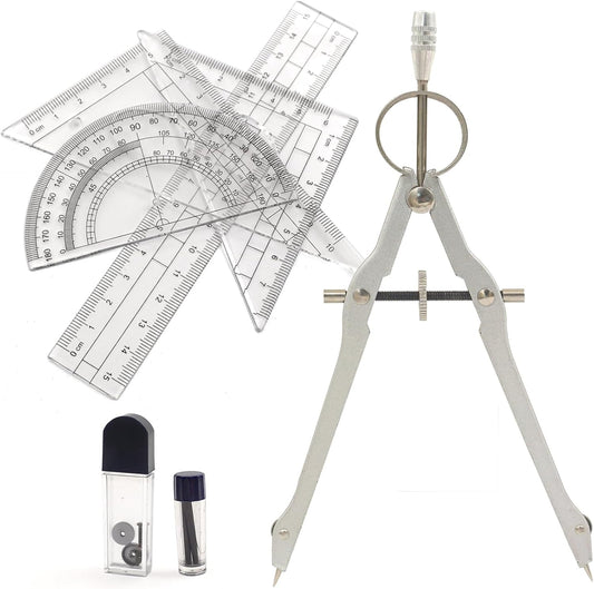 Math Compass Geometry Drafting Compass Kit with Ruler Protractor Set Squares and More for Students Math Starters Drawing Circles