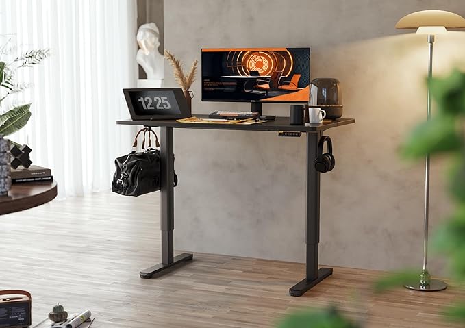 Electric Standing Desk, Adjustable Height Stand up Desk, 40x24 Inches Sit Stand Home Office Desk with Splice Board, Black Frame/Black Top