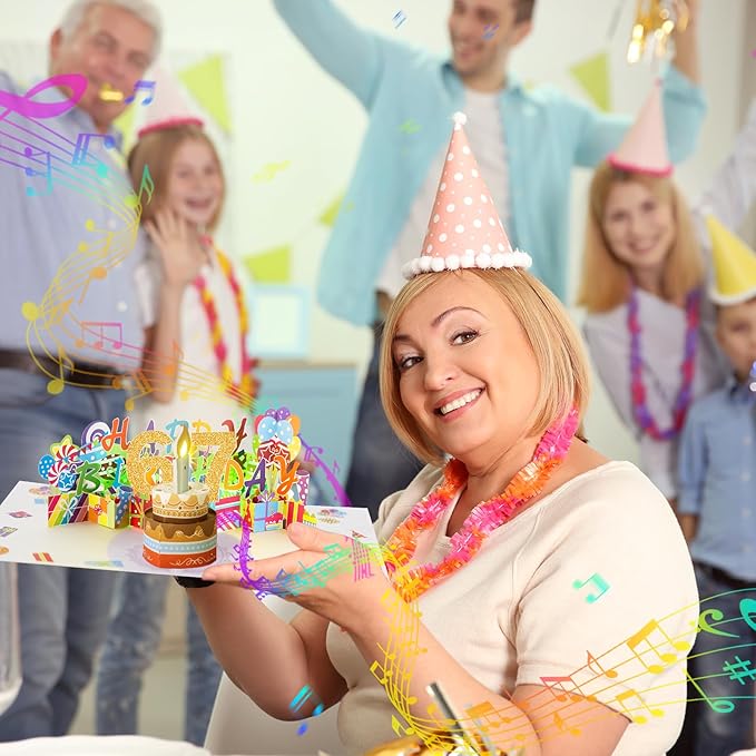Gumry 67TH Musical Birthday PopUp Card, Blowable Colorful Light Candle 3D Cards with Song, Applause Cheers Sound, Greeting Cards Birthday Gifts Decorations for Women Men Turning 67 Years Old