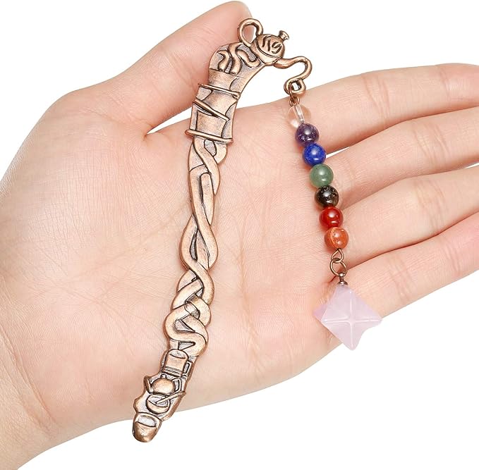 Jovivi 5pcs Antique Copper Metal Bookmark Beading Bookmarks with Handmade 7 Chakra Healing Crystals Tree of Life Tumbled Gemstones Assorted Beads