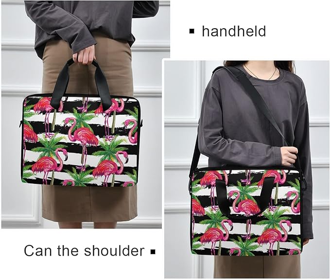 Pink Flamingo Palms Laptop Messenger Bag Case Sleeve Crossbody Briefcase Women