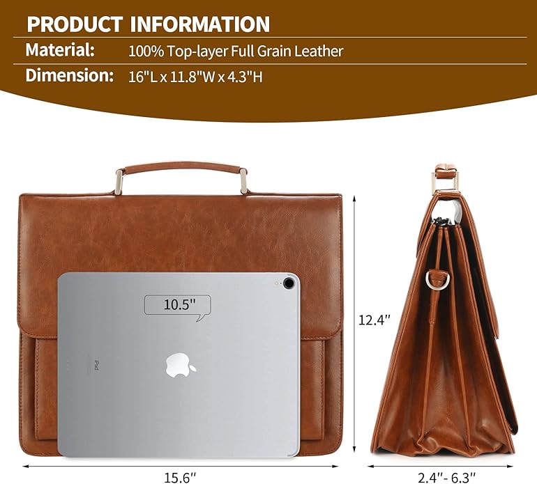 Jack&Chris Mens New PU Leather Attache Briefcase Traditional Messenger Lawyer Bag, MBYX015