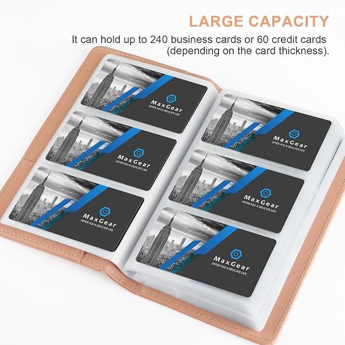 MaxGear Business Card Organizer, 240 Cards Book Portable Business Card Holder for Men & Women, Professional PU Credit Cards Binder File Storage, Pink
