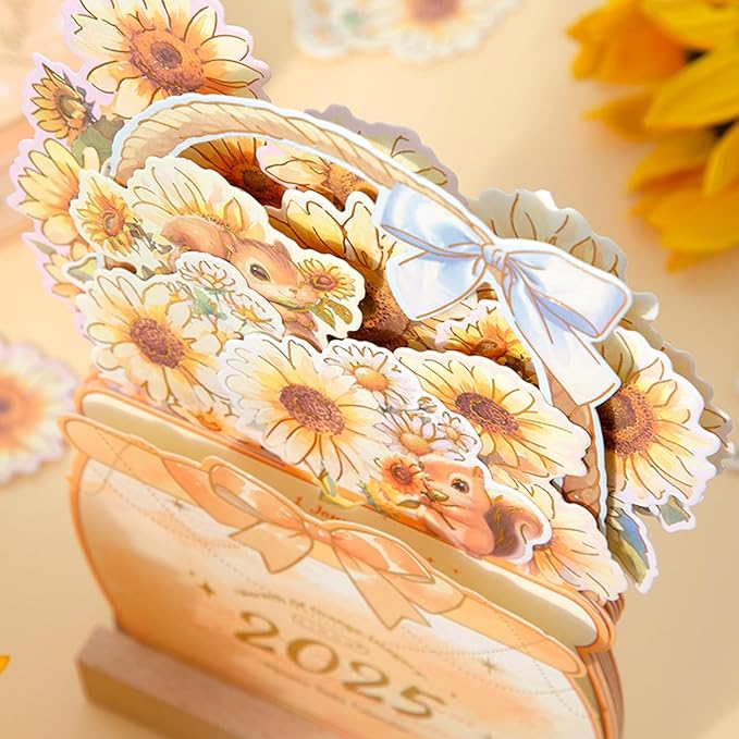 2025 Creative Desk Calendar Unique Flower Basket Shape Standing Monthly Calendar 8.5" x 6" - Sunflower