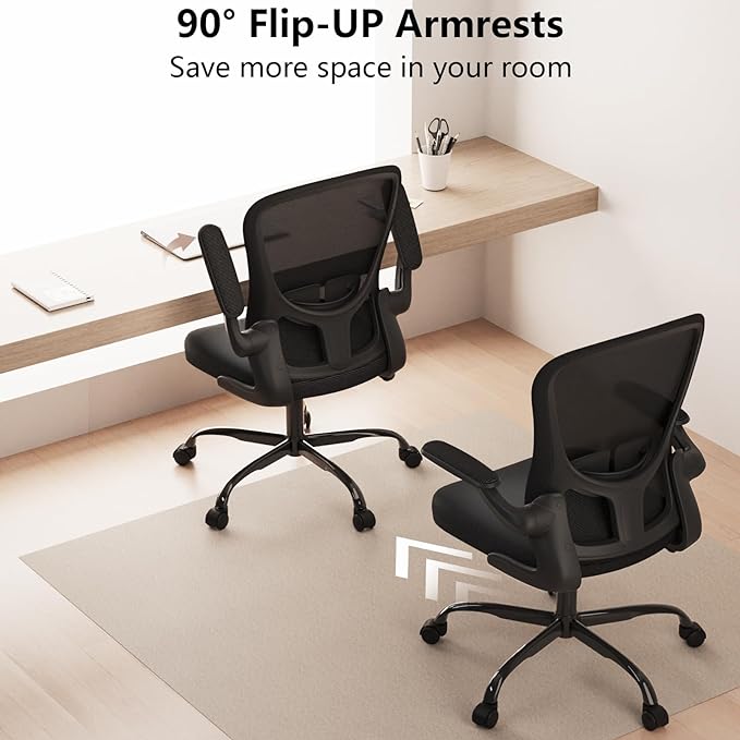 Ergonomic Office Chair, Comfort Swivel Home Office Task Chair, Breathable Mesh Desk Chair, Lumbar Support Computer Chair with Flip-up Arms and Adjustable Height