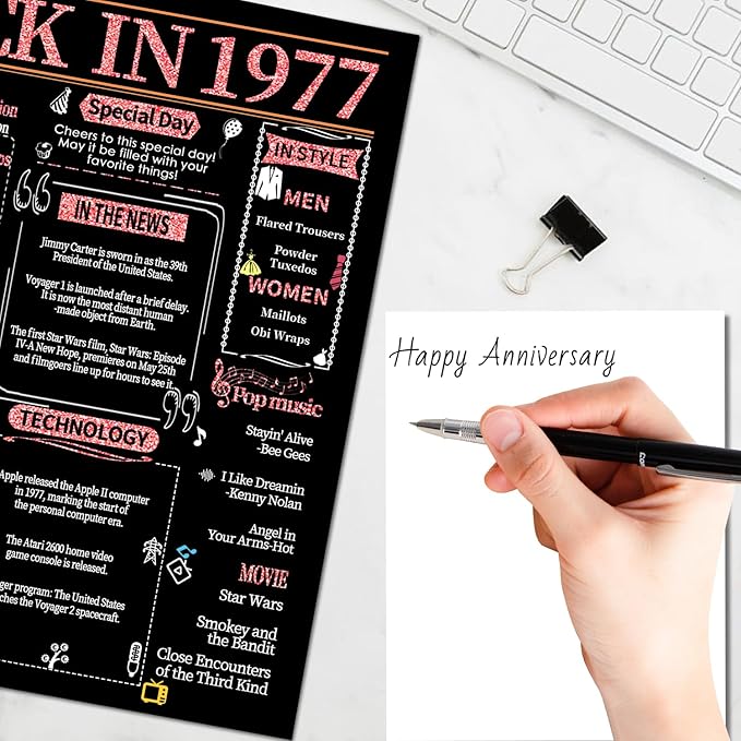 Joycard 48th Anniversary Card for Women, Wedding Card for Wife, Sweet Marriage Decorations Gifts for Couple, Perfect for Her on Anniversary Day, Back in 1977