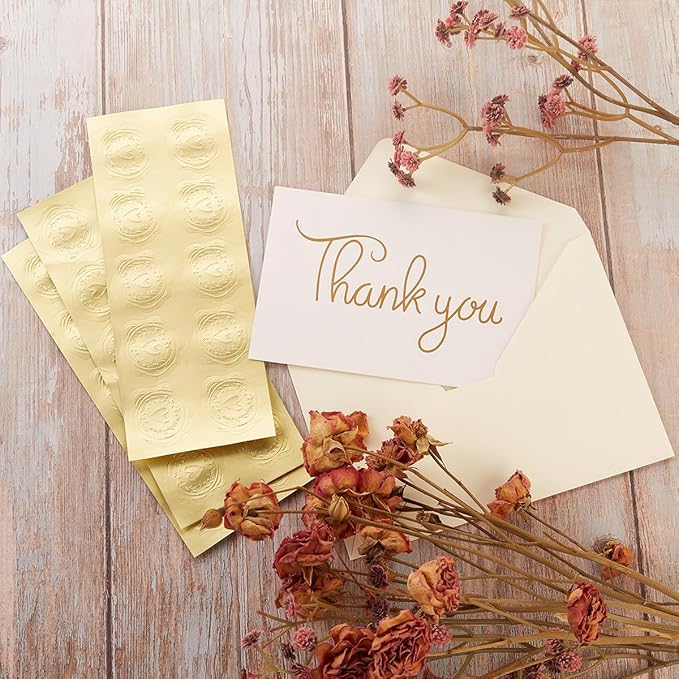 50 Pack Cream A7 Envelopes with Cards 5x7 Thick Folded Cardstock and Gold Stickers for Greeting Cards, Wedding, Birthday, Invitations, Baby Showers (Cream, 5x7)