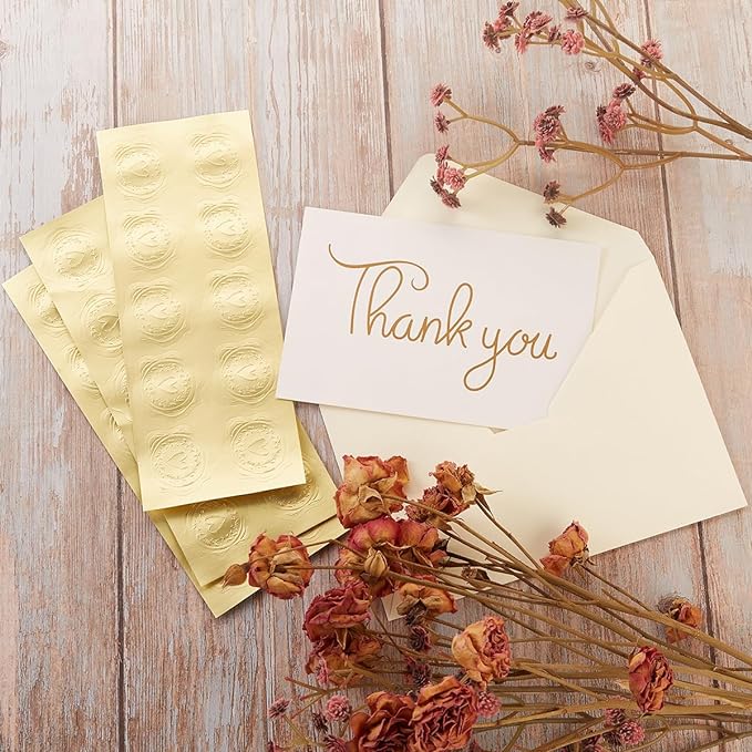 50 Pack Cream A6 Envelopes with Cards 4x6 Thick Folded Cardstock and Gold Stickers for Greeting Cards, Wedding, Birthday, Invitations, Baby Showers (Cream, 4x6)