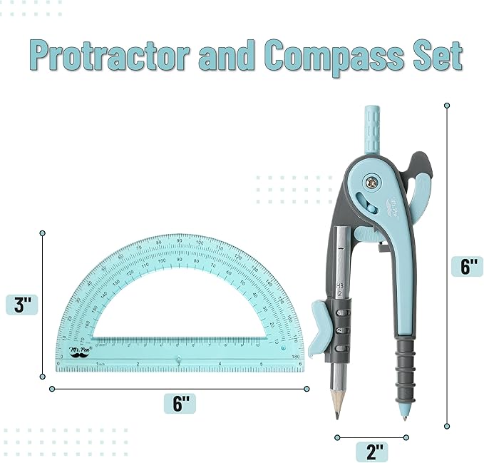 Mr. Pen- Compass and Protractor Set, Sky Blue, Compass Geometry Tool, Protractor and Compass Set, Compass Drawing Tool, Drawing Compass, Geometry Compass, Math Compass for Geometry