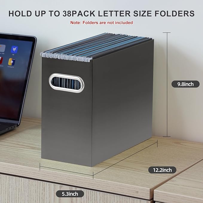 Oterri File Organizer, Small Storage Box, Cardboard File Folder Organizer, Collapsible File Box, Hanging File Organizer for Letter Size, Portable File Box, Only Box (Gradient Dark Grey,2 Packs)