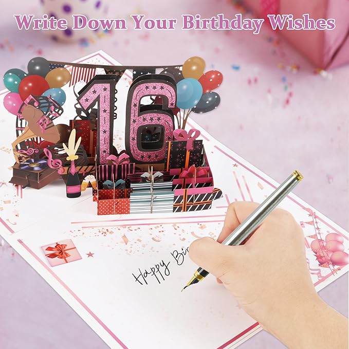 16th Birthday Card for Girls Her, Jumbo 3D Pop Up Sweet 16th Birthday Gifts Cards, Back In 2009 Happy 16 Year Old Birthday Decorations Cards Card for Daughter Granddaughter, Rose Gold
