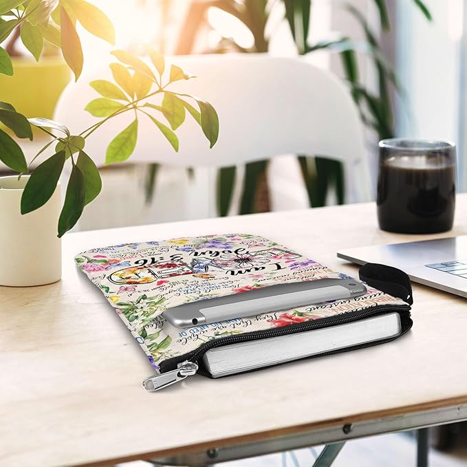 Book Cover Bag with Zipper and Front Pocket. Christian Faith Religious Gift for Book Lovers. Washable Fabric 11 X 8.5 Bible Book Sleeve Bag. Padded Protector Pouch. I am Loved.