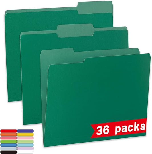 36 Packs File Folder,1/3-Cut Tabs,File folders Letter Size,8.5x11 Inch Green File Folders for Office,School and Home,Organizer Folder
