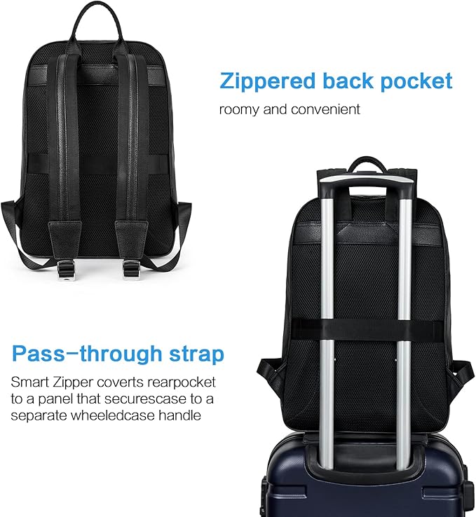 BOSTANTEN Men Leather Backpack 15.6 inch laptop Backpack Travel College Bag Black