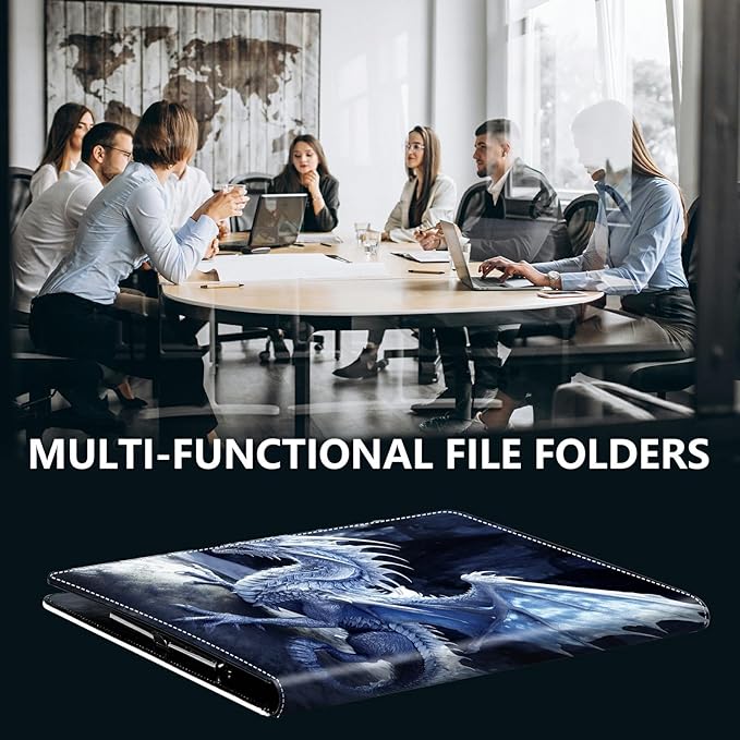 PU Leather Padfolio Folder Clipboard Portfolios Organizer Conference Document Organizer with Business Card Holder Storage Clipboard Writing Pad,Blue Dragon