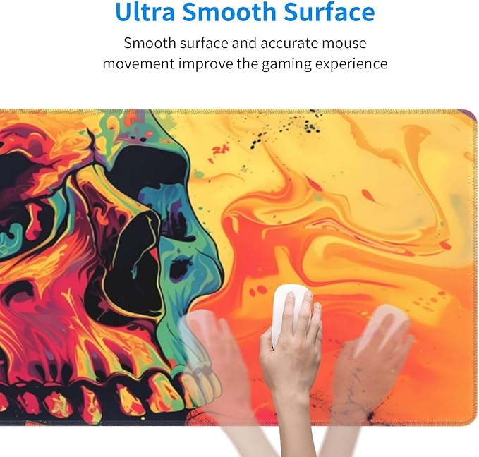 Gaming Mouse Pad Desk Pad,Extended Big Mouse Pad,31.5x11.8 Inch Long Computer Keyboard Mouse Mat Mousepad with 3mm Non-Slip Base and Stitched Edge for Gaming and Office… (Watercolor Skull)