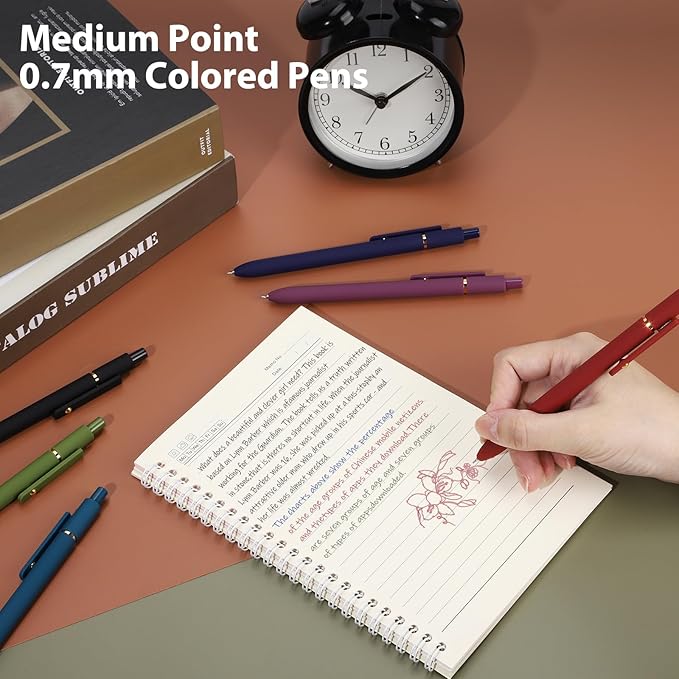 FIOVER Colored Pens, 6 Pack Colorful Gel Pens, Medium Point 0.7mm, Smooth Writing Journaling Supplies Multicolor Ballpoint for Journaling, Drawing, Doodling, and Note Taking(6PCS Vintage Colorful)