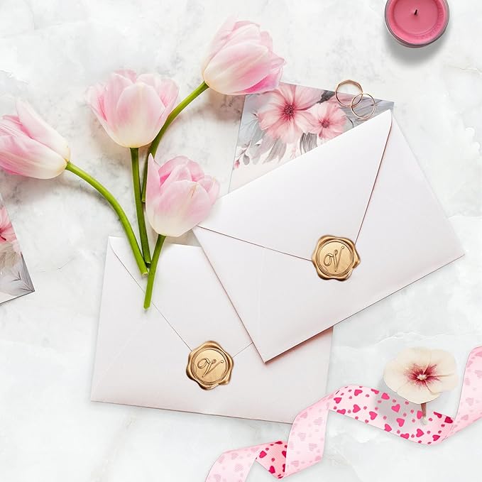 Yoption Initial Alphabet V Wax Seal Stickers, 25 Pack Antique Gold Letter Wax Seal Stickers Envelope Seals Self Adhesive Wax Stickers for Wedding Party Birthday Christmas (V)