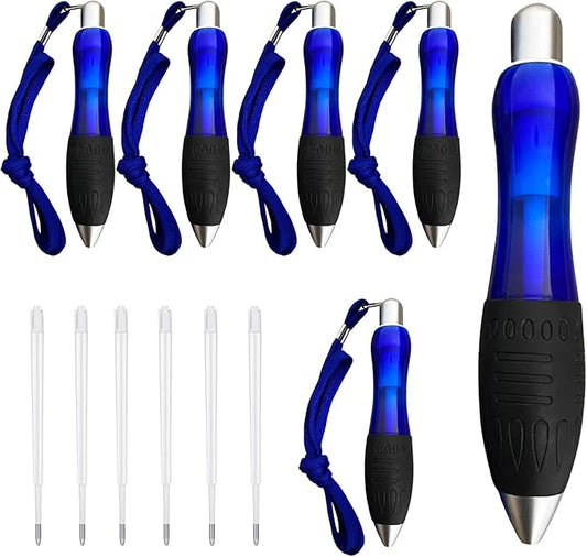 Big Fat Pens (12 Pack) Aids Writing For Tremor, Arthritis, Parkinson, Handicap, Carpal Tunnel Large Wide Grip Pens Retractable Ballpoint Pens (6 Pens + 6 Extra Refills)(Blue)