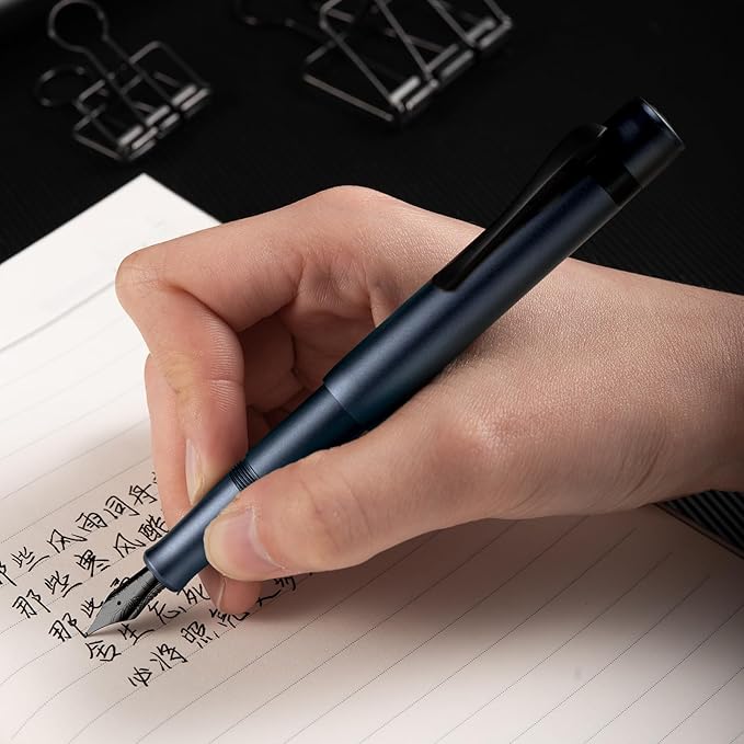 Hongdian M2 Black Forest Mini Fountain Pen, Fine Soft Nib & Sleek Shape Aluminium Short Pocket Travel Pen (Midnight Blue)