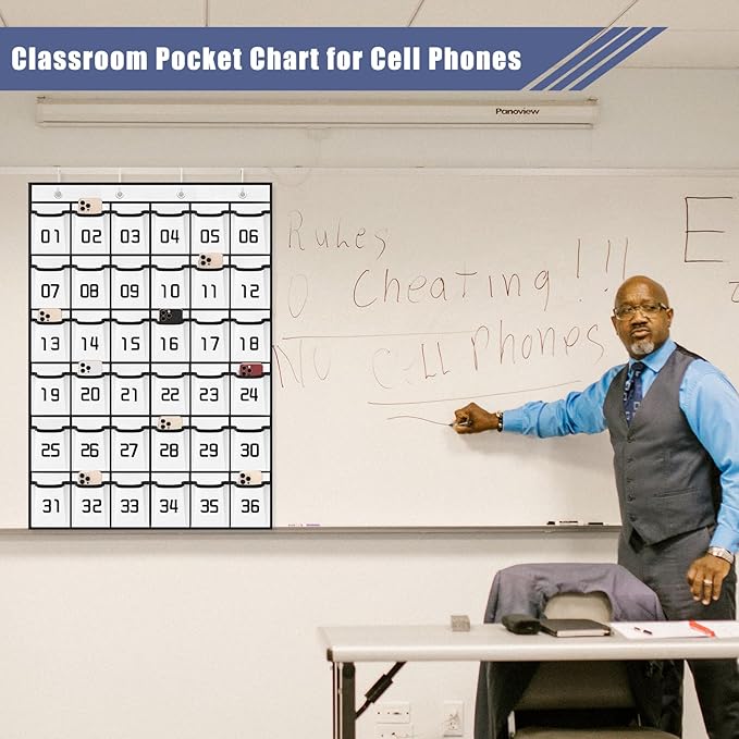 Loghot Numbered Classroom Sundries Closet Pocket Chart for Cell Phones Holder Wall Door Hanging Organizer (36 Pockets White)