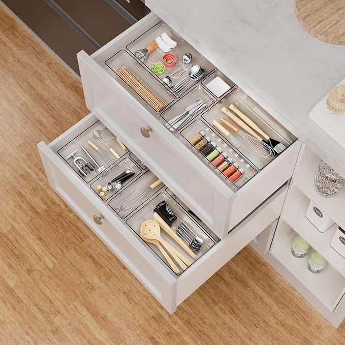 Drawer Organizer, Makeup Organizer, Desk Drawer Organizer, Acrylic Storage Bins for Makeup, Skincare, Jewelry, Office Supplies Used in Vanity, Kitchen, Bedroom, Bathroom, Office - 15pcs