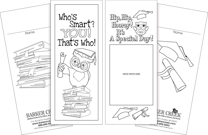Barker Creek Bookmark Duets, Color Me Celebrate Graduation, 2 Designs, Adult Coloring Book Style, Celebrate Graduation with these Fun Bookmarks, 60 Bookmarks, 30 each of 2 Designs, 2.5" x 6" (2192)