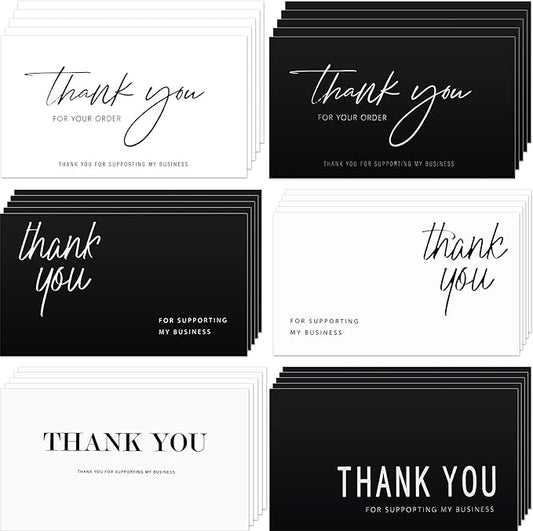 120 Pieces Thank You for Your Order Cards Customer Appreciation Note Cards Thank You for Supporting My Business Card for Small Business Owners Stores Online Retailers 3.5 x 2 Inch(Black, White)