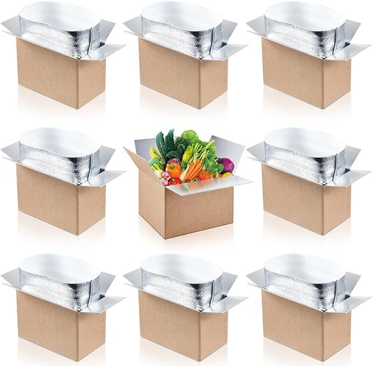 Nuanchu 10 Pieces Double Insulated Mailing Boxes with Aluminum Foil Insulated Bag Liner Cooler Small Mailing Box for Mailing Frozen Food Cold Mailing Boxes for Mailing Packing Moving, 9" x 5" x 6"