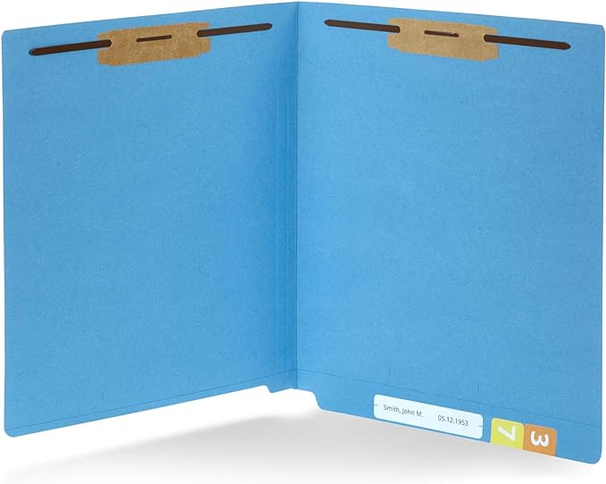 50 Blue End Tab Fastener File Folders - Reinforced Straight Cut Tab - Durable 2 Prongs Designed to Organize Standard Medical Files, Receipts, Office Reports - Letter Size, Blue, 50 Pack