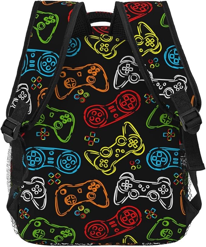 Fiokroo Game Joystick Colorful Silhouettes Backpack School Bag For Students Teens Men Women Laptop Backpacks Travel Daypack Bag With Multiple Pockets