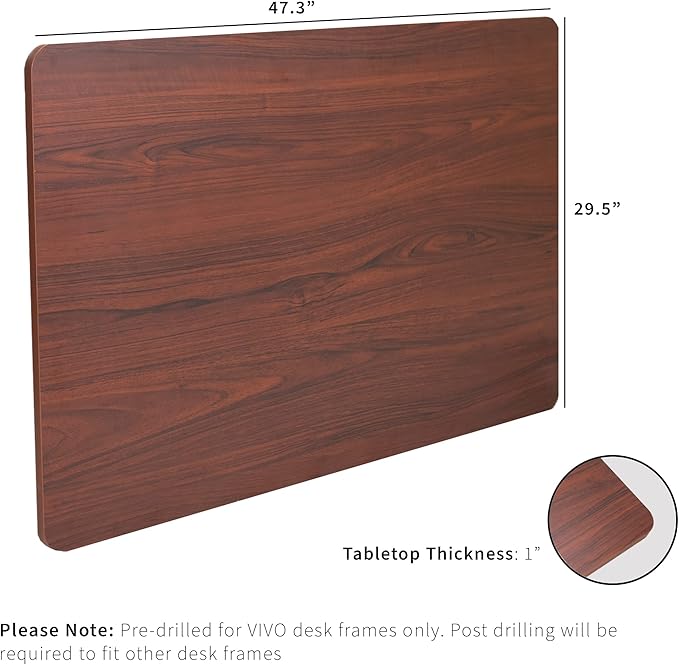 VIVO Universal 48 x 30 inch Solid One-Piece Table Top for Standard and Sit to Stand Height Adjustable Home and Office Desk Frames, Dark Walnut, DESK-TOP48-30D