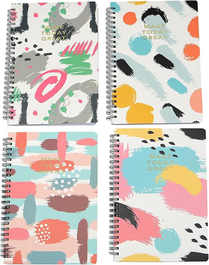 Yansanido Spiral Notebook, 4 Pcs A5 Thick Graffiti Design Hardcover 8mm Ruled 4 Color 80 Sheets -160 Pages Journals for Study and Notes (Colorful)