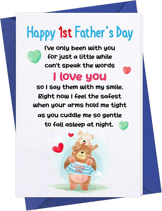FaCraft Happy First Fathers Day Card for New Dad Dad to Be Expecting Fathers, 4 x 6 Happy 1st Fathers Day Gift Card with Envelope from Wife Daughter Son Baby Boy Girl(Cute Bear)