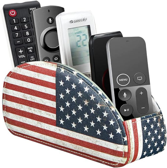 Remote Control Holder PU Leather TV Remote Caddy for Table, 5 Compartments Nightstand Organizer for Bedroom Accessories/Bedside Remotes/Media Controllers/Office Supplies, Decorations for Living Room