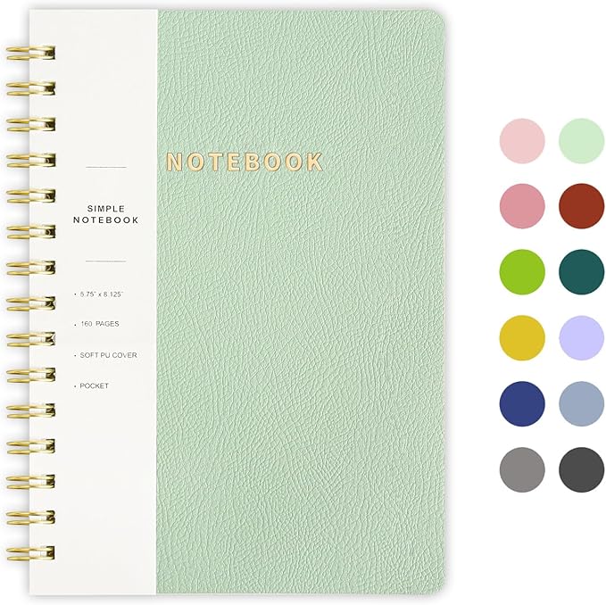 Lined Spiral Notebook College Ruled A5 Journal Book for Note Taking, 160 Pages Writing Journal for Office and Home School Supplies 5.75 x 8.125 inch - MintGreen