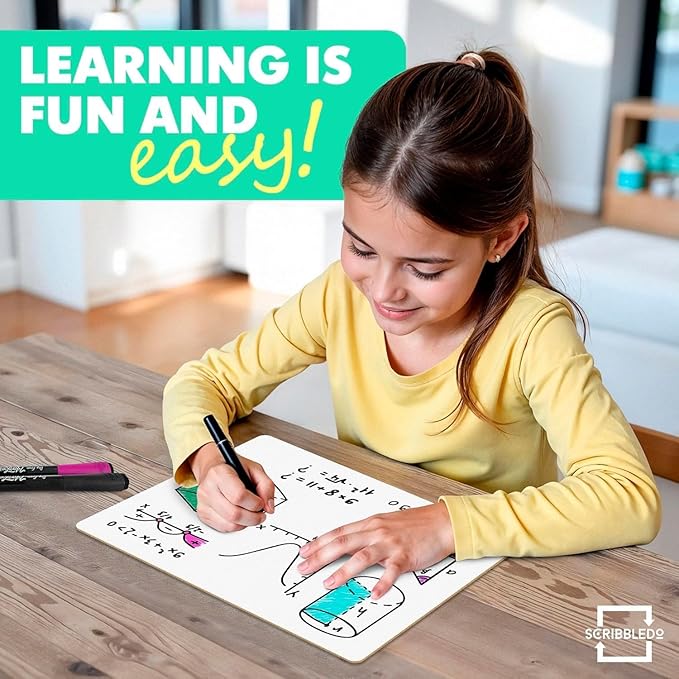 Set of 12 Small White Board Dry Erase Boards Classroom Pack Mini White Boards 9"x12” Double Sided Personal Whiteboards for Students Teachers School Supplies Lapboards l 12 Mini Whiteboard Erasers Incl