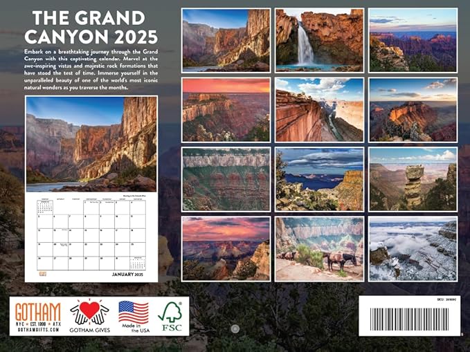 The Grand Canyon National Park Calendar 2025 Wall Monthly Scenic Arizona Nature Calander 12 Month | American Made In The USA