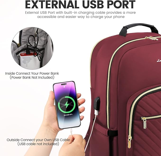 LOVEVOOK Laptop Backpack for Women 17.3 inch,Cute Womens Travel Backpack Purse,Professional Laptop Computer Bag,Waterproof Work Business College Teacher Bags Carry on Backpack with USB Port,Wine Red